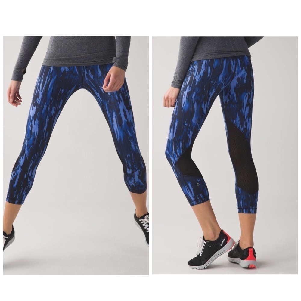 LULULEMON Pace Rival Crop Full On Painted Animal Sprinkler Black Mesh Leggings 4
